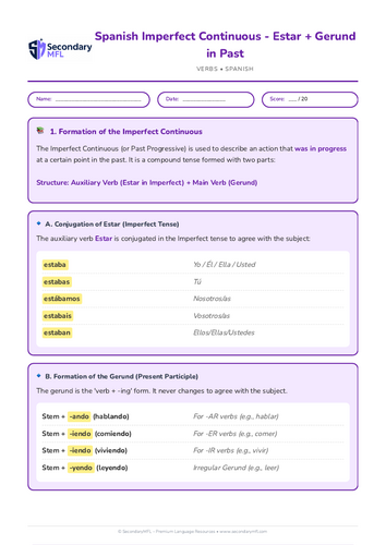 KS3 & KS4 Spanish Grammar Worksheet: Imperfect Continuous Tense Practice