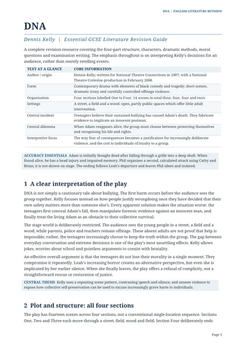 DNA – Dennis Kelly – Essential Literature Revision Guide