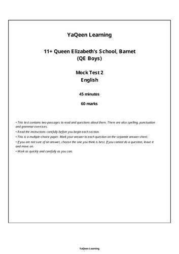 11+ QE Boys-Style Mock Test 2 and Answers