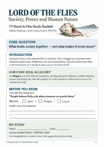 Lord of the Flies – TY Novel and Film Study Booklet