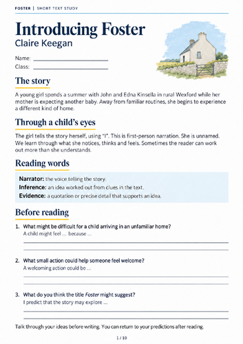 Foster by Claire Keegan – TY Short Text Study Booklet