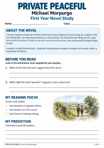 Private Peaceful – First Year Novel Study Workbook