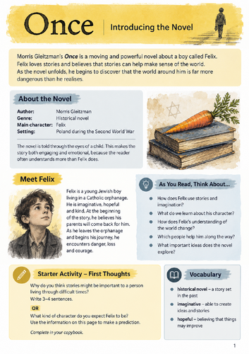 Once by Morris Gleitzman – First Year Novel Study Booklet