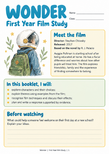 Wonder – First Year Film Study Booklet