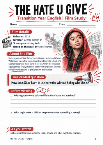 The Hate U Give – TY Film Study Booklet