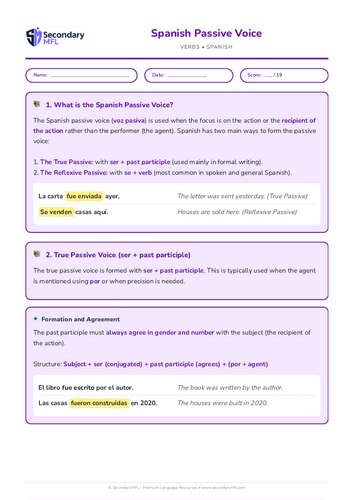 KS3 & KS4 Spanish Grammar Worksheet: Mastering the Passive Voice | Boost Your Skills