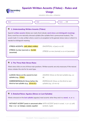 KS3 & KS4 Spanish Grammar Worksheet: Mastering Tildes and Accents
