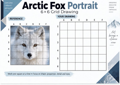 Arctic Fox Portrait Grid Drawing Worksheet | Wildlife Art Activity ...