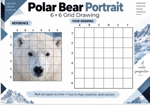 Polar Bear Portrait Grid Drawing Worksheet | Arctic Wildlife Art | KS3 ...