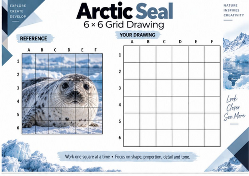 Arctic Seal Grid Drawing Worksheet | Marine Wildlife Art Activity | KS3 & KS4