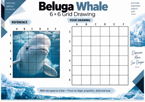 Beluga Whale Grid Drawing Worksheet | Arctic Marine Life Art | KS3 ...