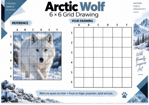 Arctic Wolf Grid Drawing Worksheet | Wildlife Animal Drawing Art | KS3 ...
