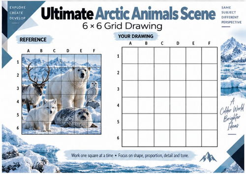 Ultimate Arctic Animals Scene Grid Drawing Worksheet | Wildlife Art ...