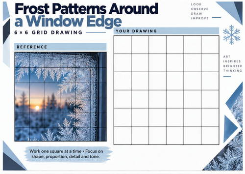 Frost Patterns Around a Window Edge Grid Drawing Worksheet | Winter Art ...
