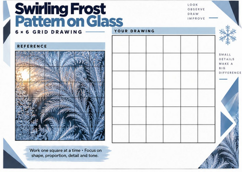 Swirling Frost Pattern on Glass Grid Drawing Worksheet | Winter Patterns Art KS3 KS4