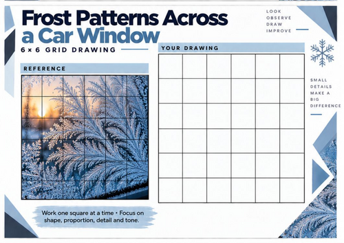 Frost Patterns Across a Car Window Grid Drawing Worksheet | Winter Art KS3 KS4