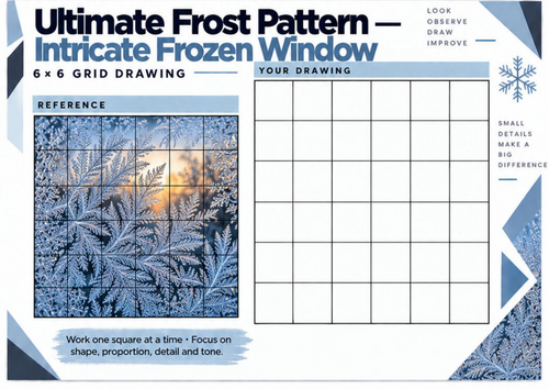 Ultimate Frost Pattern Intricate Frozen Window Grid Drawing Worksheet | Winter Art KS3 KS4
