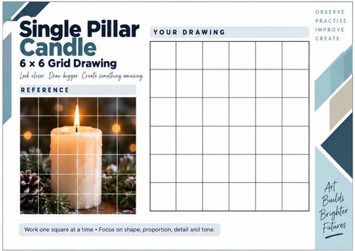 Single Pillar Candle Grid Drawing Worksheet | Winter Art & Observational Drawing | KS3 & KS4