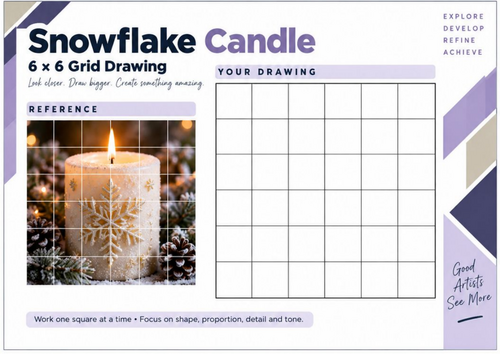 Snowflake Candle Grid Drawing Worksheet | Christmas Winter Art Activity | KS3 & KS4