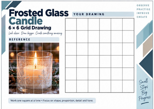 Frosted Glass Candle Grid Drawing Worksheet | Winter Still Life Art | KS3 & KS4