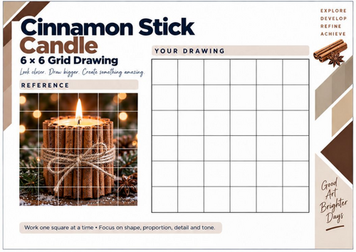 Cinnamon Stick Candle Grid Drawing Worksheet | Christmas Still Life Art | KS3 & KS4