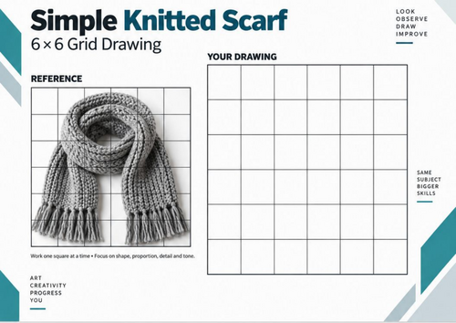 Simple Knitted Scarf Grid Drawing Worksheet | Winter Art | KS3 & KS4