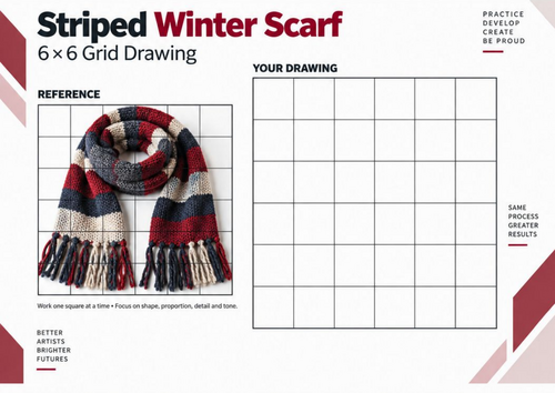 Striped Winter Scarf Grid Drawing Worksheet | Winter Art | KS3 & KS4