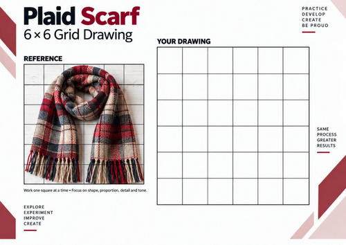 Plaid Scarf Grid Drawing Worksheet | Winter Art | KS3 & KS4