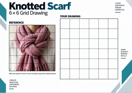 Knotted Scarf Grid Drawing Worksheet | Winter Art | KS3 & KS4