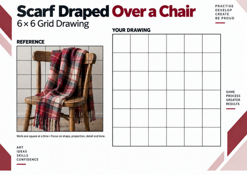 Scarf Draped Over a Chair Grid Drawing Worksheet | Winter Art | KS3 & KS4