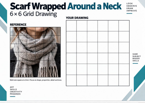 Scarf Wrapped Around a Neck Grid Drawing Worksheet | Winter Art | KS3 & KS4