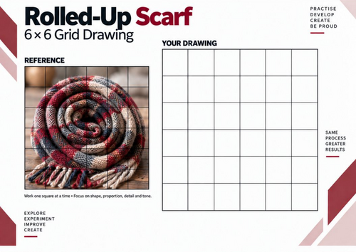 Rolled-Up Scarf Grid Drawing Worksheet | Winter Art | KS3 & KS4