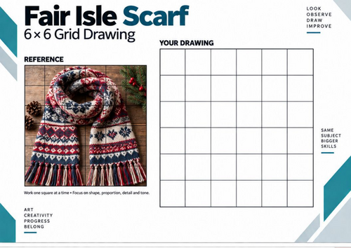 Fair Isle Scarf Grid Drawing Worksheet | Winter Art | KS3 & KS4