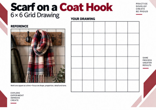 Scarf on a Coat Hook Grid Drawing Worksheet | Winter Art | KS3 & KS4