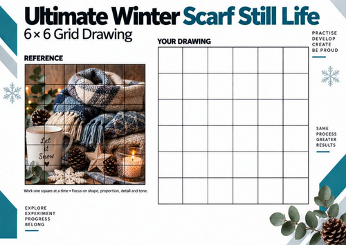Ultimate Winter Scarf Still Life Grid Drawing Worksheet | Winter Art | KS3 & KS4