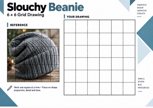 Slouchy Beanie Grid Drawing Worksheet | Winter Observational Drawing | KS3 KS4