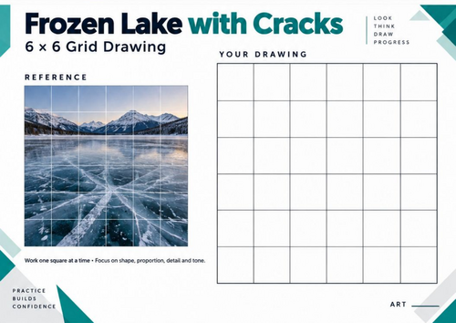 Frozen Lake with Cracks Grid Drawing Worksheet | Ice Patterns Art | KS3 & KS4