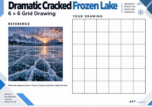 Dramatic Cracked Frozen Lake Grid Drawing Worksheet | Ice Patterns Art | KS3 & KS4