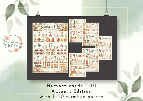Number Cards 1–10 with a Number Poster Autumn Edition