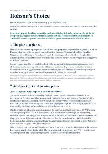 Hobson’s Choice – Harold Brighouse – Essential Guide