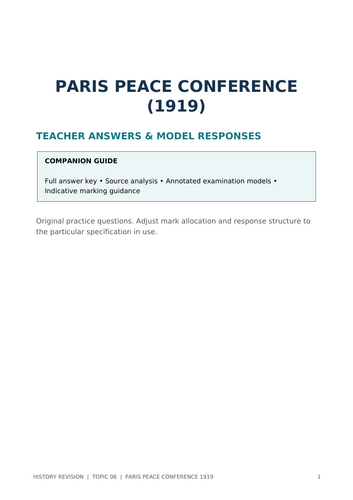 The Paris Peace Conference (1919) | GCSE, IGCSE & IB MYP History Revision Booklet + Model Answers