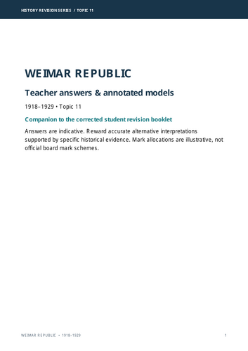 The Weimar Republic (1918–1929) | GCSE, IGCSE & IB MYP History Revision Booklet + Model Answers