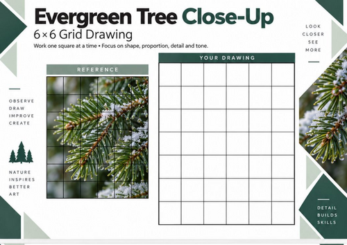 Evergreen Tree Close-Up Grid Drawing Worksheet | Botanical Art | KS3 ...