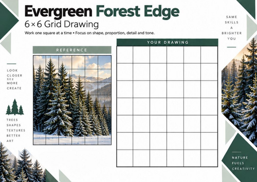 Evergreen Forest Edge Grid Drawing Worksheet | Woodland Landscape Art | KS3 KS4