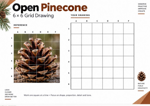 Open Pinecone Grid Drawing Worksheet | Natural Forms & Texture | KS3 KS4 GCSE Art