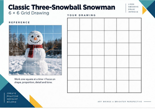 Classic Snowman Grid Drawing Worksheet | Christmas Winter Art | KS3 KS4