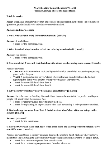 Year 6 Reading Comprehension Week 23 - Reading and Answers