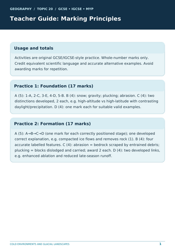 GCSE & IGCSE Geography – Cold Environments and Glacial Landscapes | Revision Workbook & Exam Practic