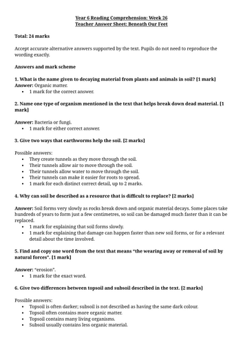 Year 6 Reading Comprehension Week 26 - Reading and Answers