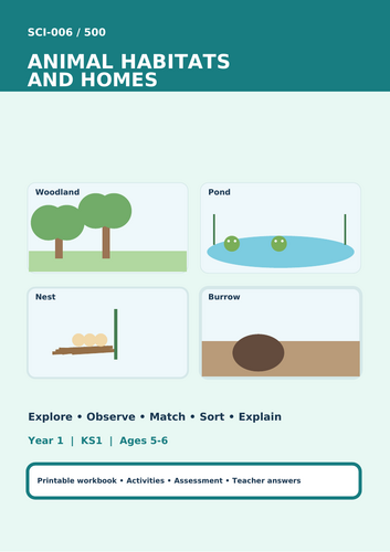 Animal Habitats and Homes | KS1 Science | Year 1–2 Worksheets, Activities & Answers